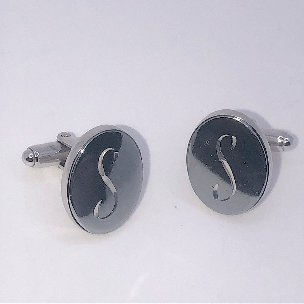 Vtg Anson Engraved Letter S Monogram Oval Silver Tone Cufflinks .9”